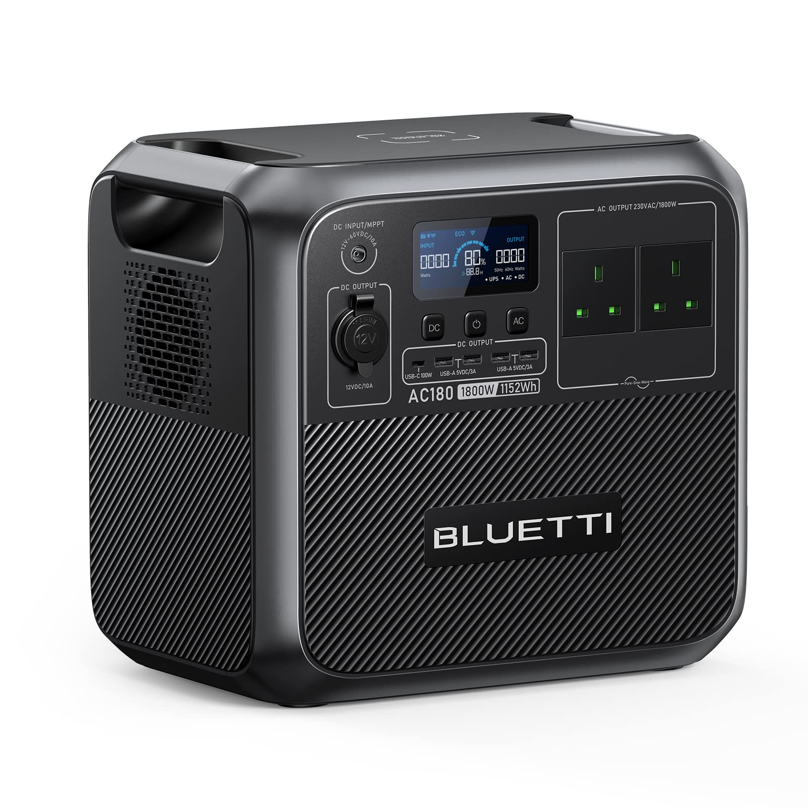 BLUETTI Portable Power Station AC180, 1152Wh LiFePO4 Battery Backup w/ 2 1800W (2700W peak) AC Outlets, 0-80% in 45Min., Solar Generator for Camping, Off-grid, Power Outage