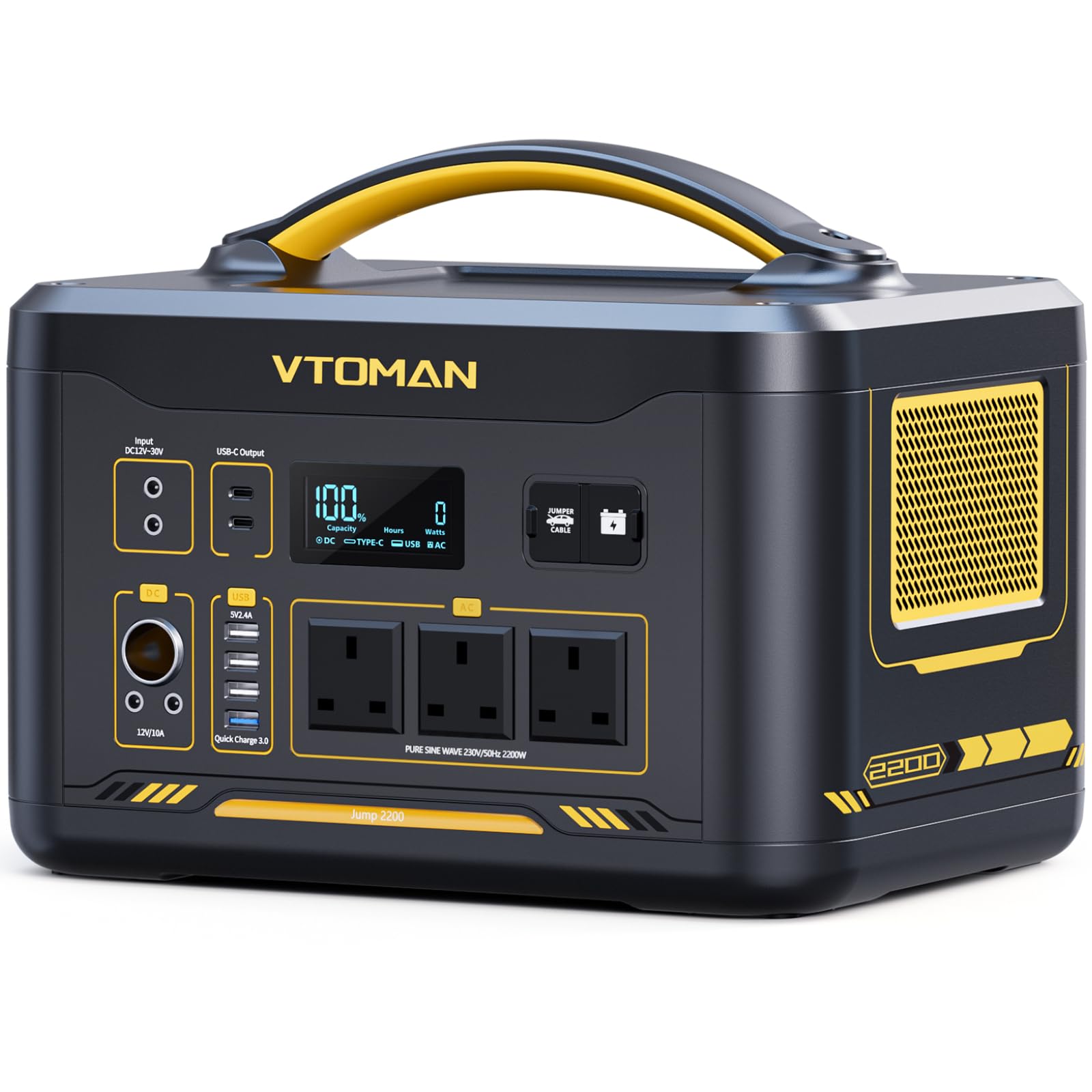 VTOMAN Jump 2200 Portable Power Station 2200W(Peak 4400W) - 1548Wh LiFePO4 Solar Power Generator 2200W Constant-Power Battery Powered Generator, Dual PD 100W Type-C, Capacity Expandable to 3096Wh